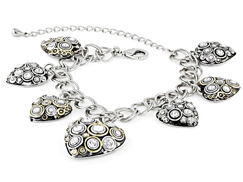 Paula Deen Jewelry™ White Crystal Two-Toned Heart Shape Charm Bracelet