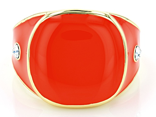 Paula Deen Jewelry™ Coral Color Enamel with White Crystal Accents Gold Tone Ring - Size 7