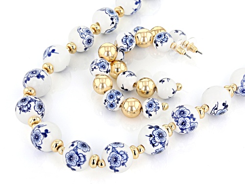 Paula Deen Jewelry™ Blue Beaded Floral Gold Tone Necklace & Earring Set
