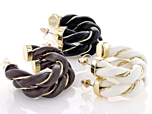 Paula Deen Jewelry™ Imitation Leather Gold Tone Set of 3 Twisted Hoop Earrings