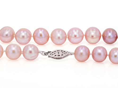 10-10.5mm Pink Cultured Freshwater Pearl Rhodium Over Sterling Silver Strand Necklace - Size 20