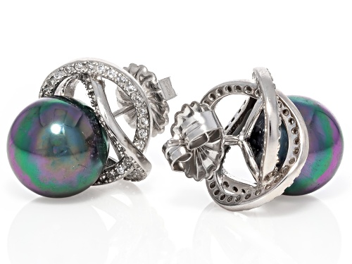 Pearlfection® 12mm Peacock Simulant & Bella Luce® Rhodium Over Sterling Silver Earrings