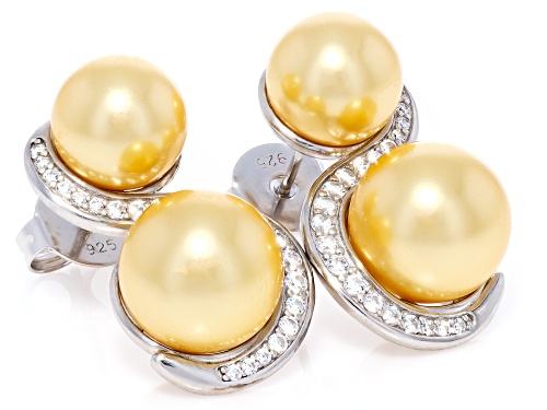 Pearlfection® 10-11.5mm Golden South Sea Simulant With Bella Luce® Rhodium Over Silver Earrings