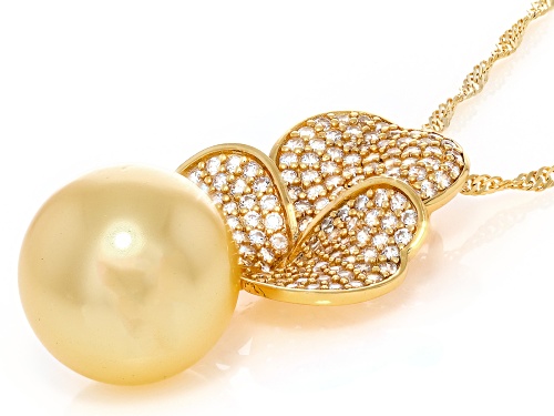 Pearlfection® 14mm Golden South Sea Simulant With Bella Luce® 18k Gold Over Sterling Silver Pendant