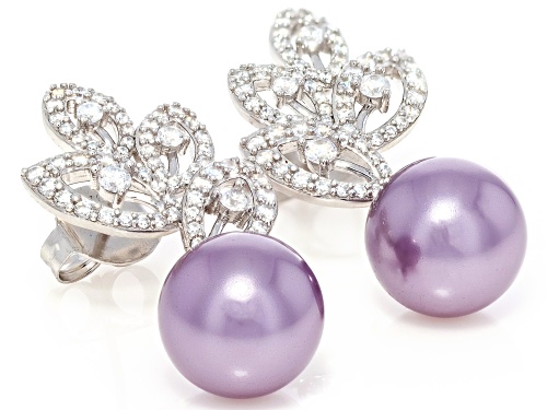 Pearlfection® 12mm Lavender Kasumiga Simulant With Bella Luce® Rhodium Over Silver Earrings