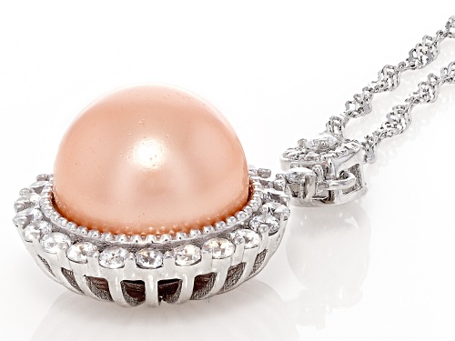 Pearlfection® 12mm Pink Kasumiga Simulant With Bella Luce® Rhodium Over Sterling Silver Pendant