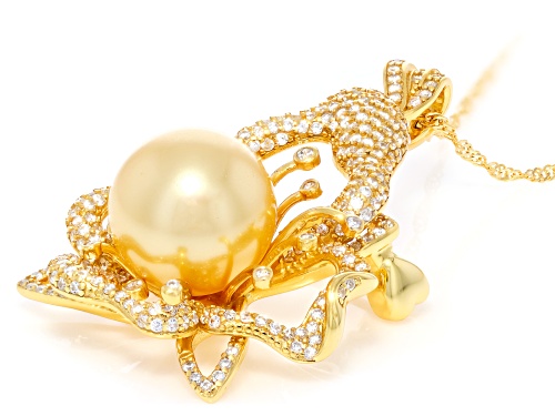 Pearlfection® 14mm Golden South Sea Simulant With Bella Luce® 18k Gold Over Silver Pin/Enhancer