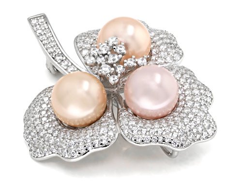 Pearlfection® 10mm Multi-Color Kasumiga Simulant With Bella Luce® Rhodium Over Silver Brooch