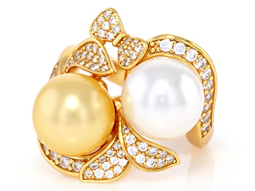 Pearlfection® 10mm South Sea Simulant With Bella Luce® 18k Gold Over Sterling Silver Ring - Size 6