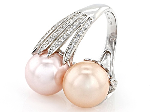 Pearlfection® 12mm Kasumiga Simulant With Bella Luce® Rhodium Over Sterling Silver Ring - Size 6