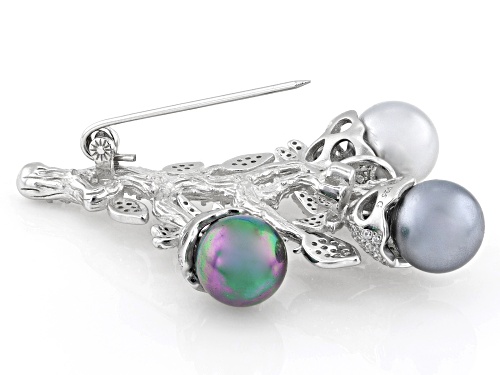 10mm Multi-Color Tahitian Simulant & Bella Luce® Rhodium Over Sterling Silver Brooch