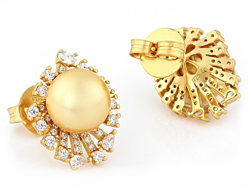 Pearlfection® 10mm Golden South Sea Simulant With Bella Luce® 18k Yellow Gold Over Silver Earrings
