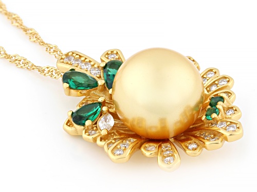 Pearlfection® 12mm Golden South Sea Simulant With Bella Luce® 18k Gold Over Silver Pendant/Chain