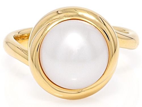 Perla Milano™ 10mm White Cultured Freshwater Pearl 18k Yellow Gold Over Bronze Ring - Size 9