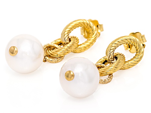 Perla Milano™ 11mm White Cultured Freshwater Pearl 18k Yellow Gold Over Bronze Earrings