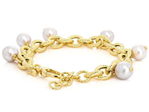 Genusis™ 10mm White Cultured Freshwater Pearl 18k Yellow Gold Over Bronze Bracelet