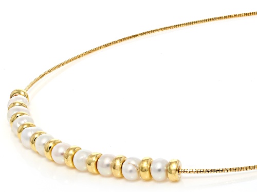 6mm White Cultured Freshwater Pearl 18k Yellow Gold Over Bronze 18 Inch Necklace - Size 18