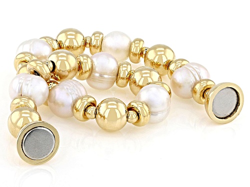 8mm White Cultured Freshwater Pearl 18k Yellow Gold Over Bronze Station Bracelet - Size 7.5
