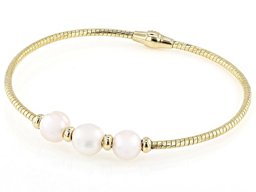 7-9mm White Cultured Freshwater Pearl 18k Yellow Gold Over Bronze & Brass Bracelet - Size 7.25