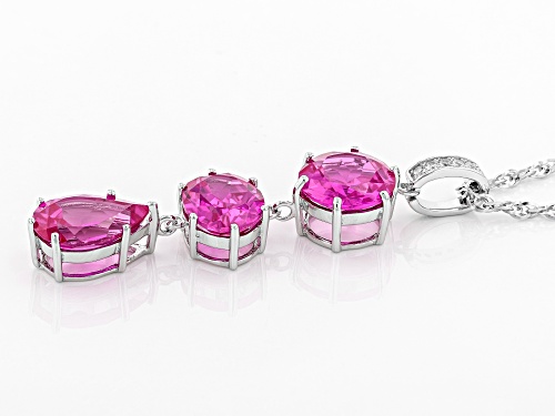 12.85ctw Mixed Shaped Lab Created Pink Sapphire, .12ctw Zircon, Rhodium Over Silver Pendant W/ Chain