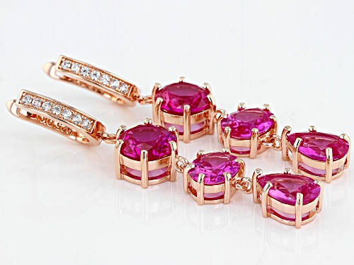 12.56ctw Mixed Shape Lab Created Pink Sapphire, .24ctw Zircon 18k Rose Gold Over Silver Earrings