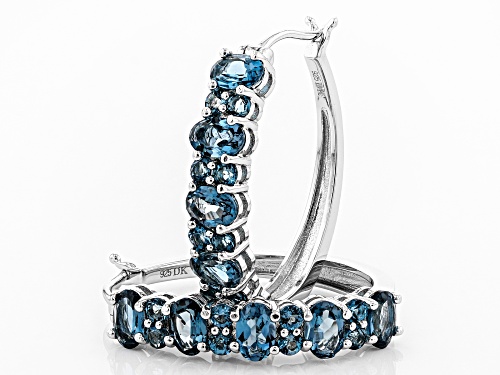 4.93ctw Oval & 1.09ctw Round London Blue Topaz Rhodium Over Sterling Silver Hoop Earrings