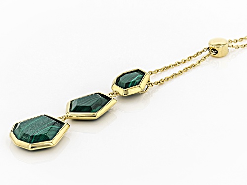 Fancy cut malachite 3-stone 18k gold over silver bolo necklace adjusts to approximately 27