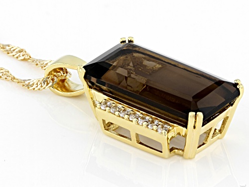 8.62ct Smoky Quartz With .25ctw Zircon 18k Yellow Gold Over Sterling Silver Pendant With Chain