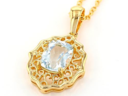 1.31ct Rectangular Cushion Aquamarine 18k Yellow Gold Over Sterling Silver Pendant With Chain