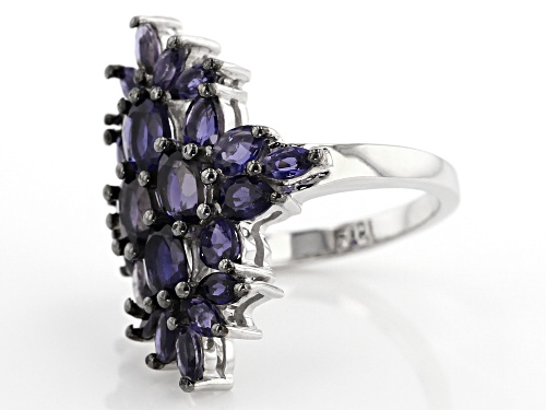 2.37ctw oval, pear shape and marquise iolite rhodium over sterling silver cluster ring - Size 7