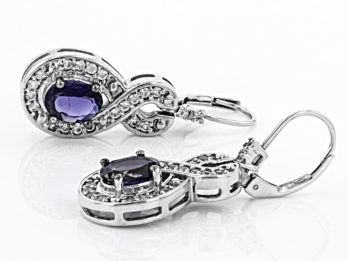 1.95ctw Oval Iolite With .68ctw Round White Zircon Rhodium Over Sterling Silver Earrings