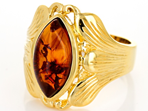 14x7mm Marquise Amber 18k Yellow Gold Over Sterling Silver Solitaire Ring - Size 6