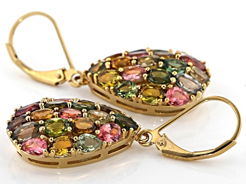 5.53ctw mixed shape multi-color tourmaline 18k yellow gold over silver dangle earrings