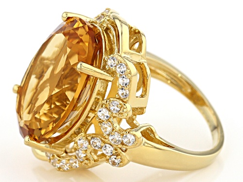 14.03ct Oval Brazilian Citrine & .78ctw Zircon 18k Yellow Gold Over Silver Ring - Size 8
