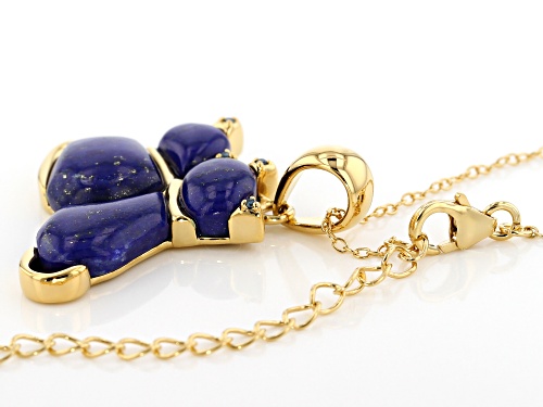 Free-form Lapis Lazuli With .01ctw Blue Diamond Accent 18k Gold Over Silver Cat Pendant With Chain