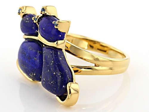 Free-Form Lapis Lazuli With .01ctw Blue Diamond Accent 18k Yellow Gold Over Sterling Silver Cat Ring - Size 8