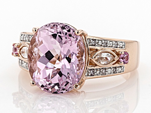5.72ct kunzite, .34ctw white zircon, pink sapphire & diamond accent 18k rose gold over silver ring - Size 5