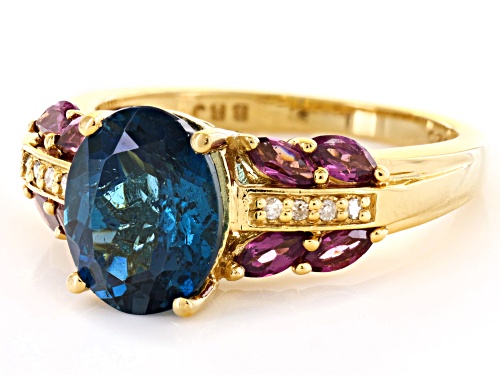 2.72ct London Blue Topaz With .68ctw Rhodolite & .03ctw Diamond Accent 18k Gold Over Silver Ring - Size 11