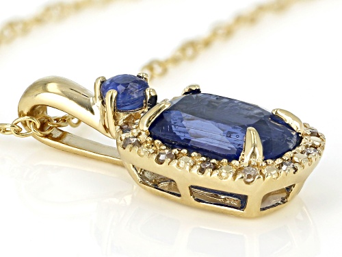 1.55ctw blue kyanite & .04ctw champagne diamond accent 18k gold over silver pendant with chain