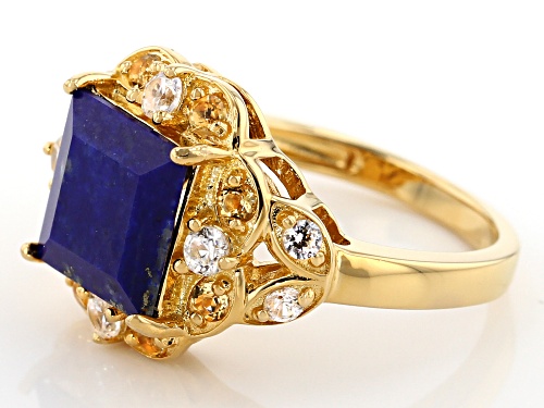 9mm Lapis Lazuli, .25ctw Citrine & .56ctw Zircon 18k Gold Over Sterling Silver Ring - Size 9