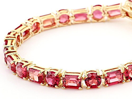 24.94ctw Mixed Shape Lab Created Padparadscha Sapphire 18k Yellow Gold Over Sterling Silver Bracelet - Size 8
