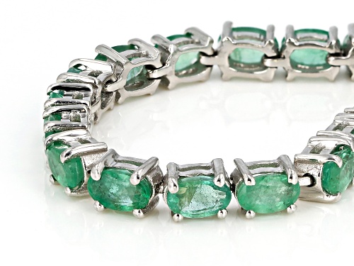 6.93ctw Oval Zambian Emerald Rhodium Over Sterling Silver Tennis Bracelet - Size 8