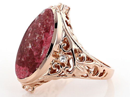 20x10mm Free-Form Thulite With .40ctw Round White Zircon 18k Rose Gold Over Sterling Silver Ring - Size 6