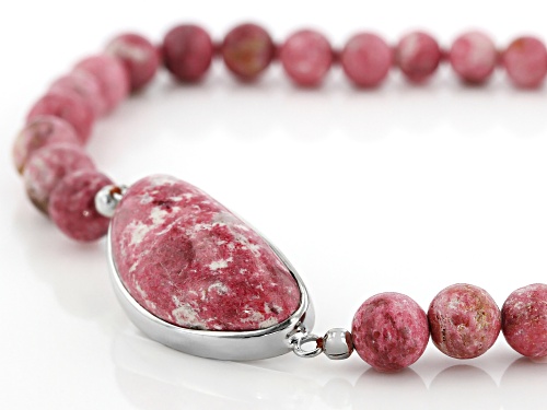 Free-Form And Round Thulite Rhodium Over Sterling Silver Necklace - Size 18