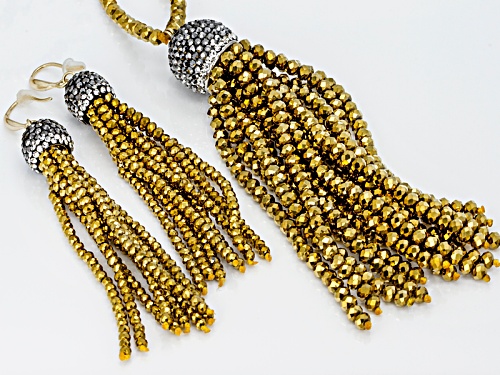 Pre-Owned Off Park ® Multicolor Crystal And Yellow Crystal Bead Gold Tone Tassel Necklace And Earr