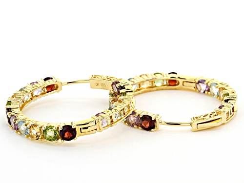 Pre-Owned 8.56ctw Round Multi-Gemstone 18k Yellow Gold Over Silver Inside-Outside Hoop Earrings