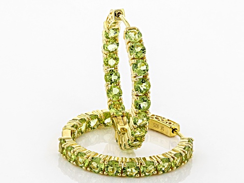 Pre-Owned 8.09ctw Round Manchurian Peridot(TM) 18k Yellow Gold Over Silver Inside/Outside Hoop Earri