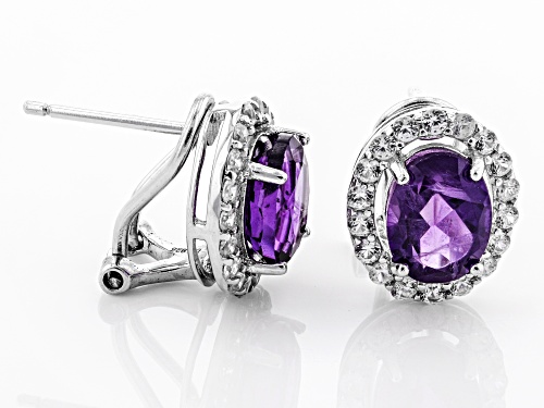 Pre-Owned 2.10ctw Oval African Amethyst With .66ctw Round White Zircon Sterling Silver Earrings