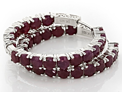 Pre-Owned 11.56ctw Round Indian Ruby Rhodium Over Sterling Silver Inside/Outside Hoop Earrings