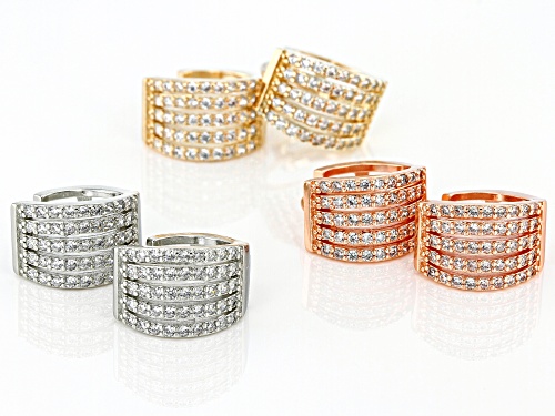 Pre-Owned Off Park ® Collection, Round White Crystal Tri-Color Set Of 3 Huggie Earrings